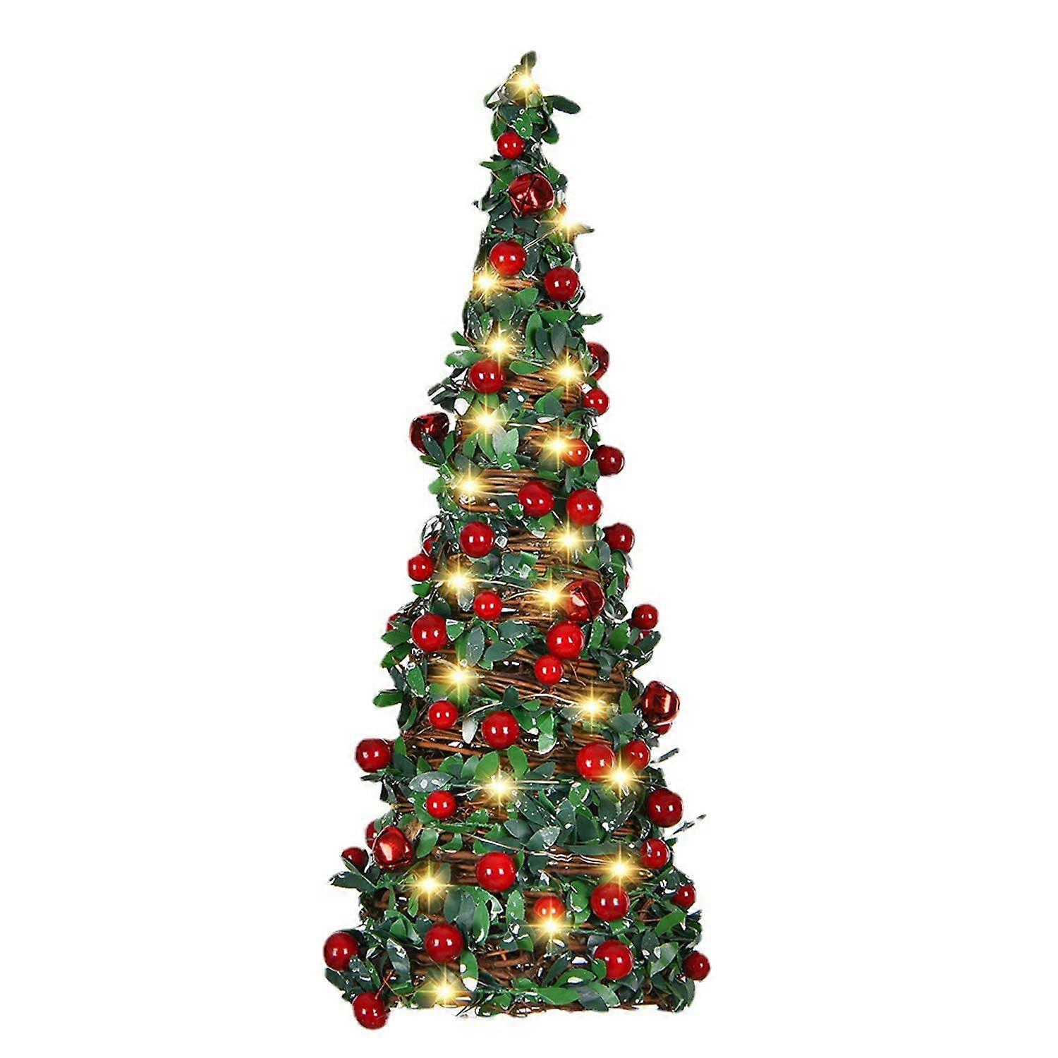 40 Cm Kleiner Weihnachtsbaum Mit Lichtern, Vorbeleuchteter Pop-up-weihnachtsbaum Mit Roten Beeren, Batteriebetrieben Für Weihnachten, Zuhause, Schule, Büro