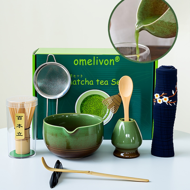 8-teiliges Matcha-whisky-set Mit Matcha-schale, Matcha-halter, Bambus-matcha-glas, Löffel Und Sieb. Einzigartiges Geschenk Für Paare, Küchendekoration, Perfektes Geschenk Für Teeliebhaber.