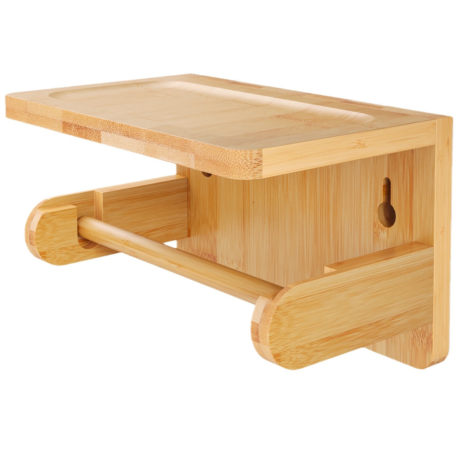 Toilettenpapierhalter Aus Holz, Naturholz - Wandhalterung Für Toilettenpapier Mit Schnellmontage (kleben Oder Bohren) - Holzspender Für Badezimmer