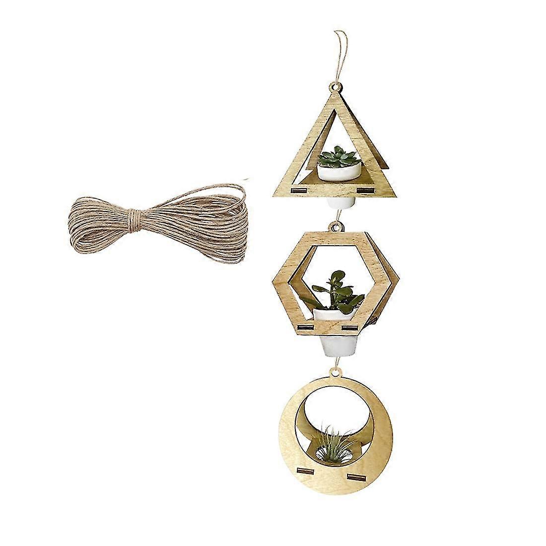 3 Stück Geometrischer Hängender Blumentopf, Kreativer Topf, Heimdekoration, Holz, Hängender Blumentopf, Behälter