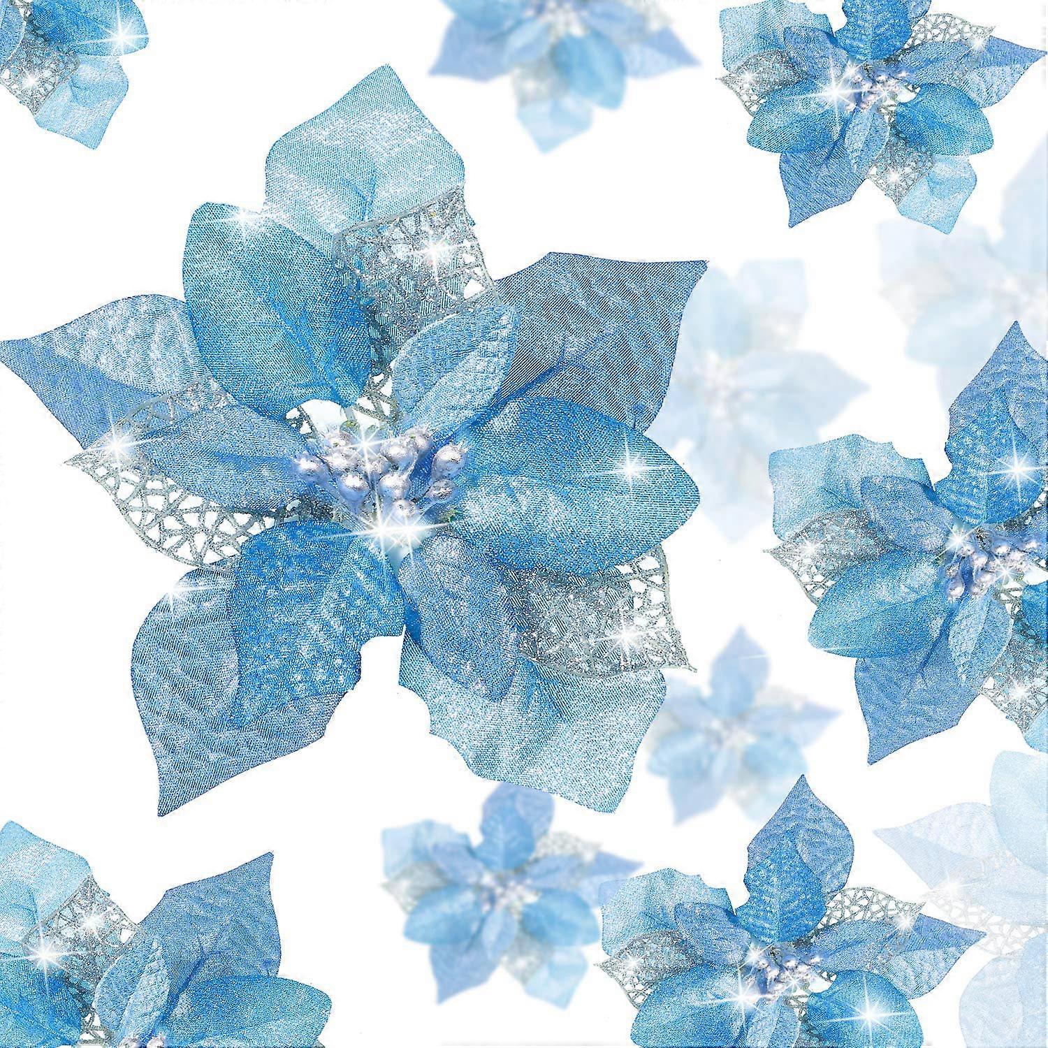 24 Künstliche Glitzernde Weihnachtssterne Für Weihnachten, Baumschmuck Und Neujahr (blau)
