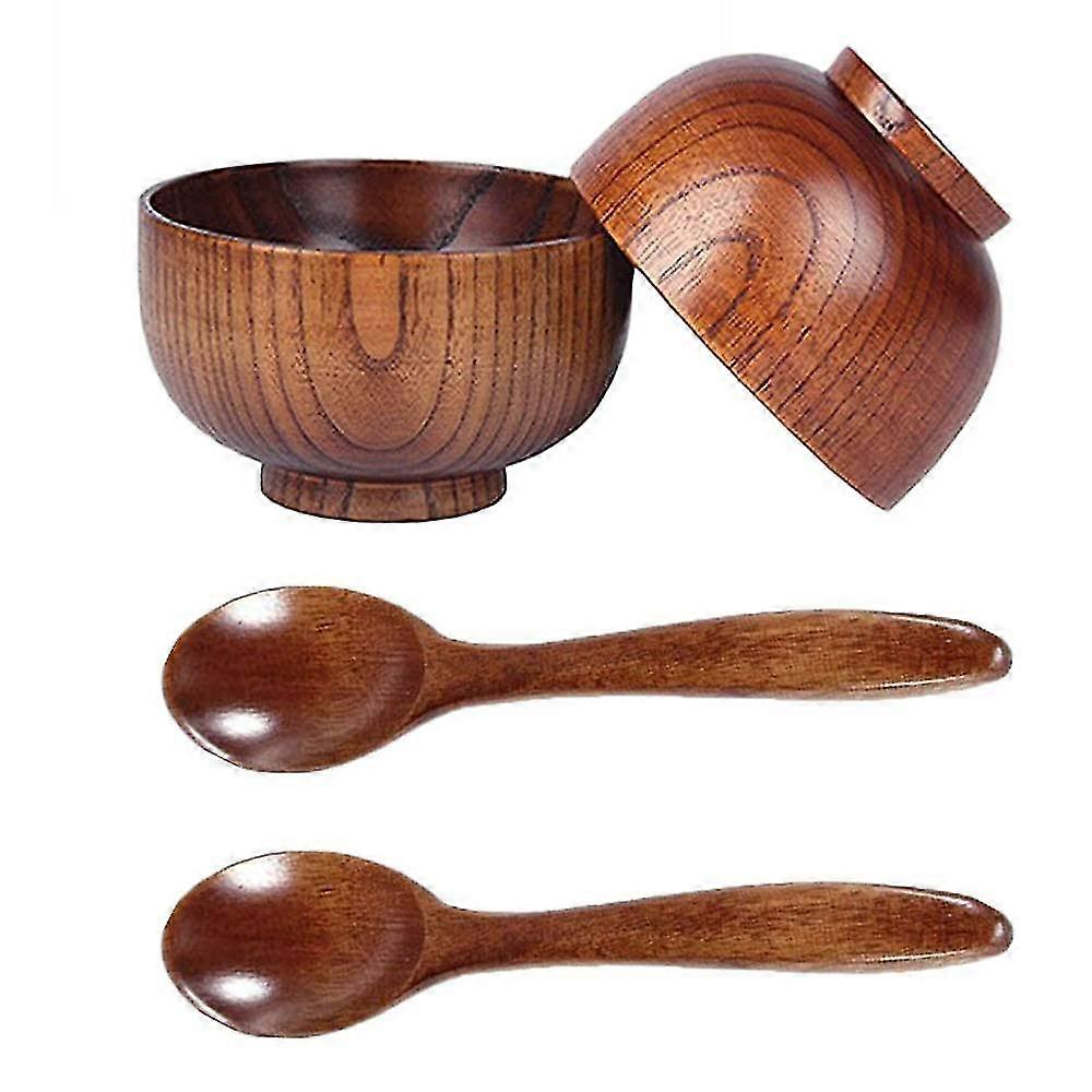 Holzlöffel-schüssel-set, Handgefertigtes Holzgeschirr, Besteck, Suppen-reisschüsseln, Serviergeschirr F