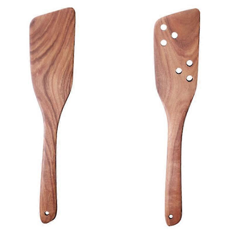 2 Stücke Massivholz Haushalt Teak Kochspatel Nicht-stick Hohe Temperatur Lange Griff Holz Spatel
