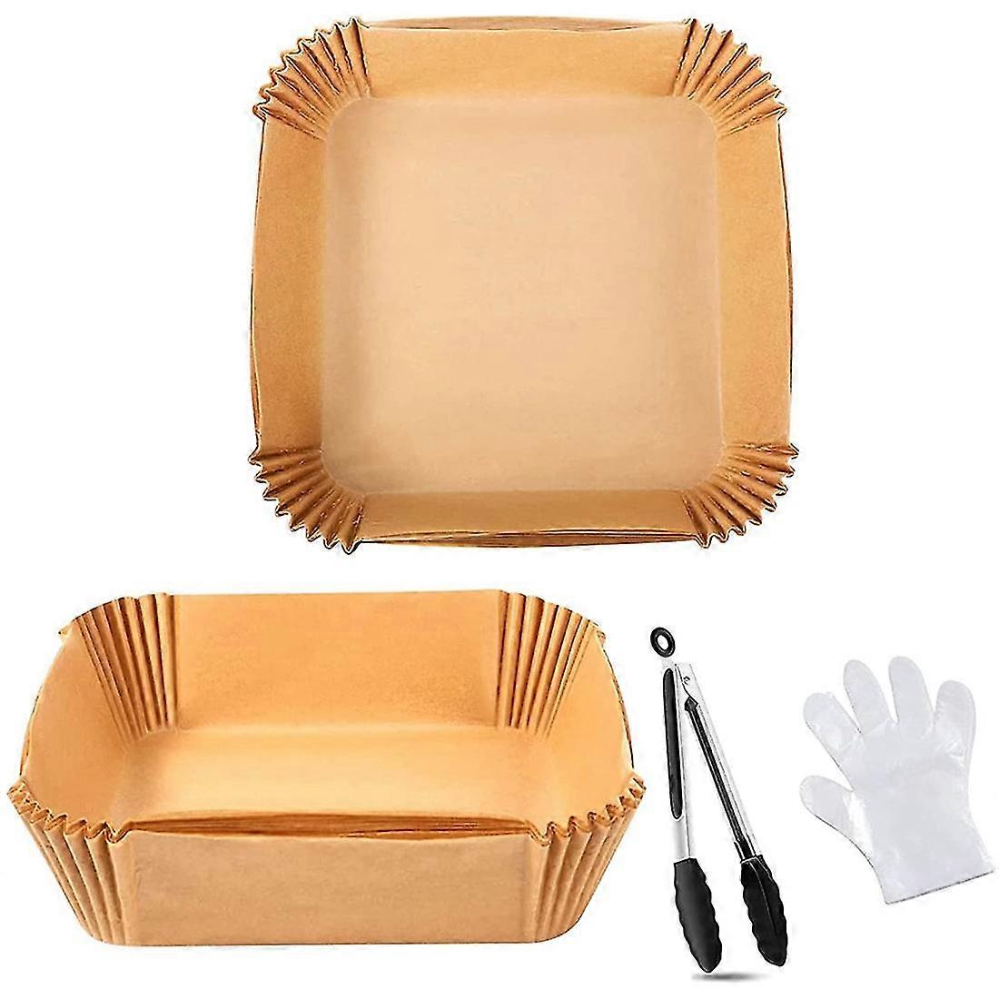 Luftfritteusen-einweg-papiereinlage, 50 Stück 7,9-zoll-luftfritteusen-pergamentpapier Mit Zange Und 100 Stück Handschuhen F