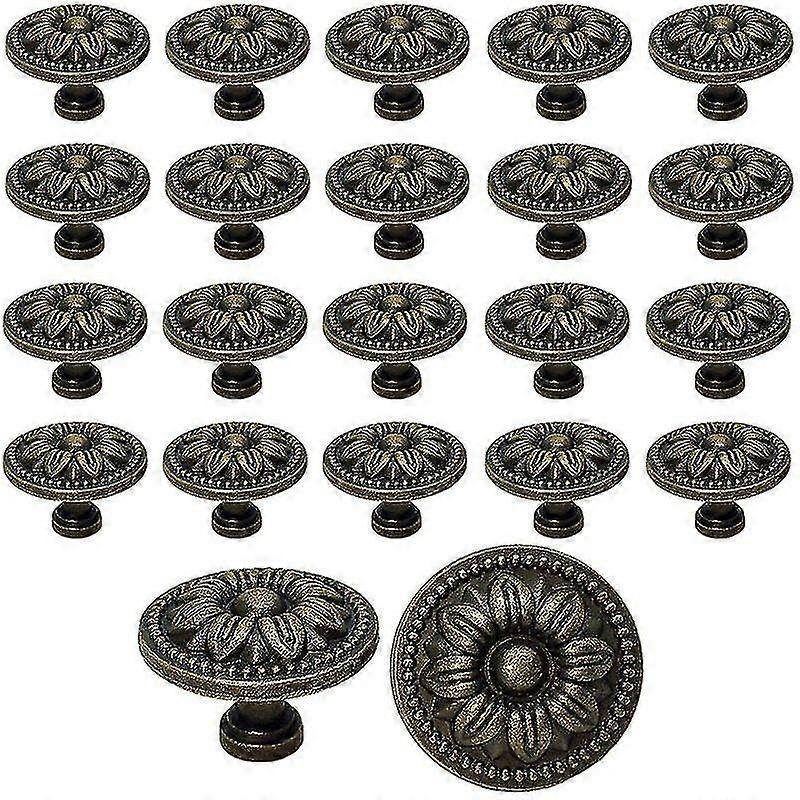 20 Stück Vintage-schranktür- Und Schubladenknöpfe, 35 Mm, Blumendesign, Messing, Küchenschrankgriffe, Für Kommoden Und Schrankmöbel, Antik-bronze