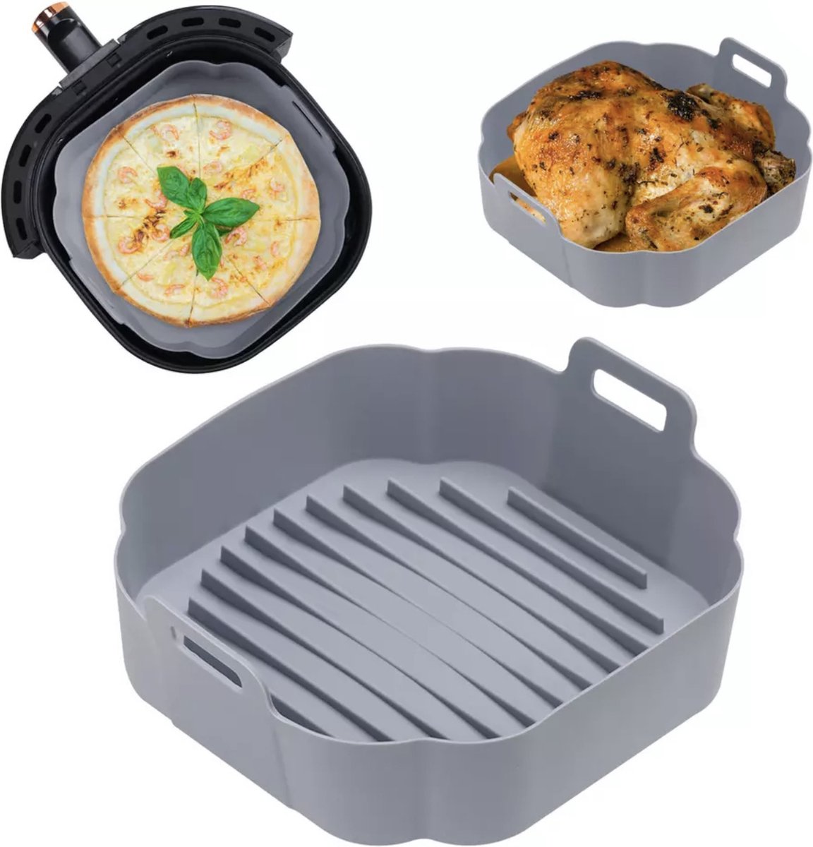 Hochwertiges Quadratisches Silikon-backblech Für Airfryer Xl, Grau (18 Cm) - Airfryer-zubehör - Silikon-airfryer-behälter - Silikon-airfryer-backpapier - Airfryer-backpapier Xl