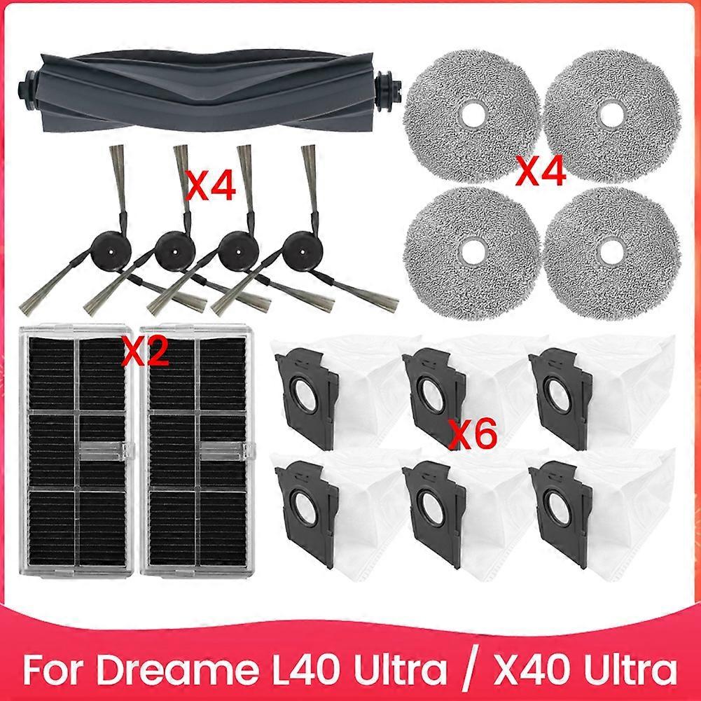 Teile Des Dreame X40 Ultra/l40 Ultra/x40 Pro Staubsaugers: Hauptseitenbürste, Hepa-filter, Reinigungstuch Und Staubbeutel.