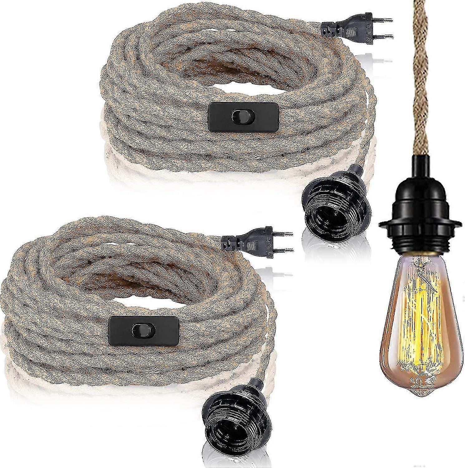 2er-set Pendelleuchten Mit Schalter, Hanfseil Und 4,5 M Kabel, E27-fassung Für Flur, Küche, Esszimmer, Bar (keine Glühbirne)