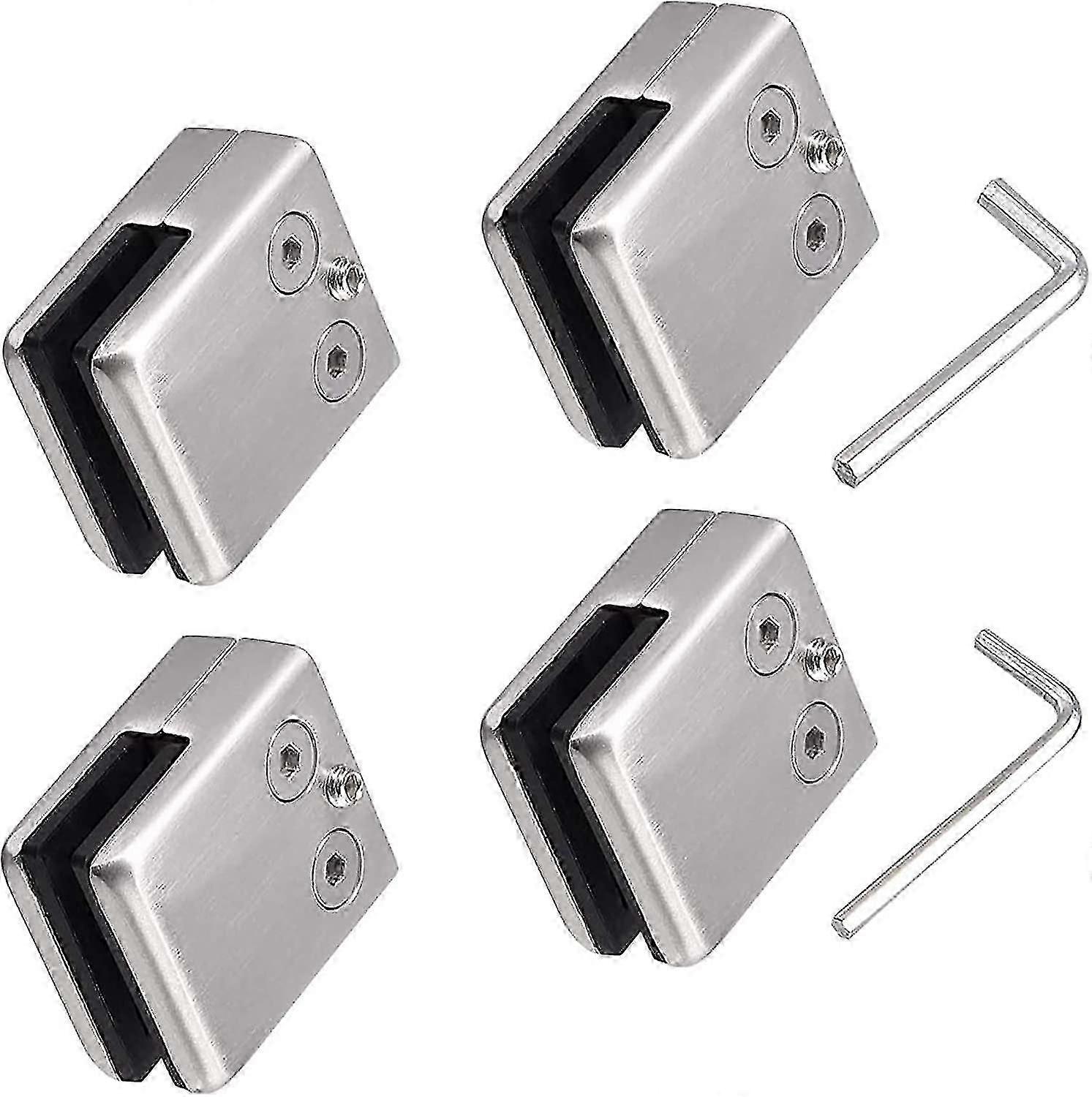 4er-pack Glasklemmen Aus 304-edelstahl Mit 2 Sechskantschlüsseln, Passend Für 8–10 Mm Fensterglas, Verstellbarer Flacher Glashalter, Treppengeländer, Balustradenpolitur
