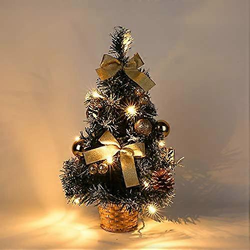 40 Cm Kleiner Weihnachtsbaum Mit Lichtern, Mit Stern, Kugeln, Schleifen, Tannenzapfen – (warme Lichter), 40 Cm Gold