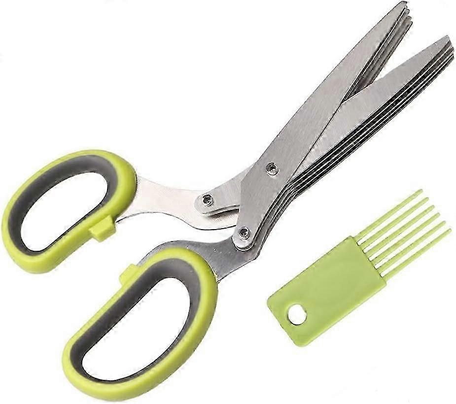 Kräuterschere, Scharfe Schere Mit 5 Klingen Zum Hacken Von Kräutern, Geeignet Für Schnittlauch, Cive, Zwiebeln, Knoblauch, Vanille, Mit Reinigungskamm (1 Packung, Grün), 2024 Ping