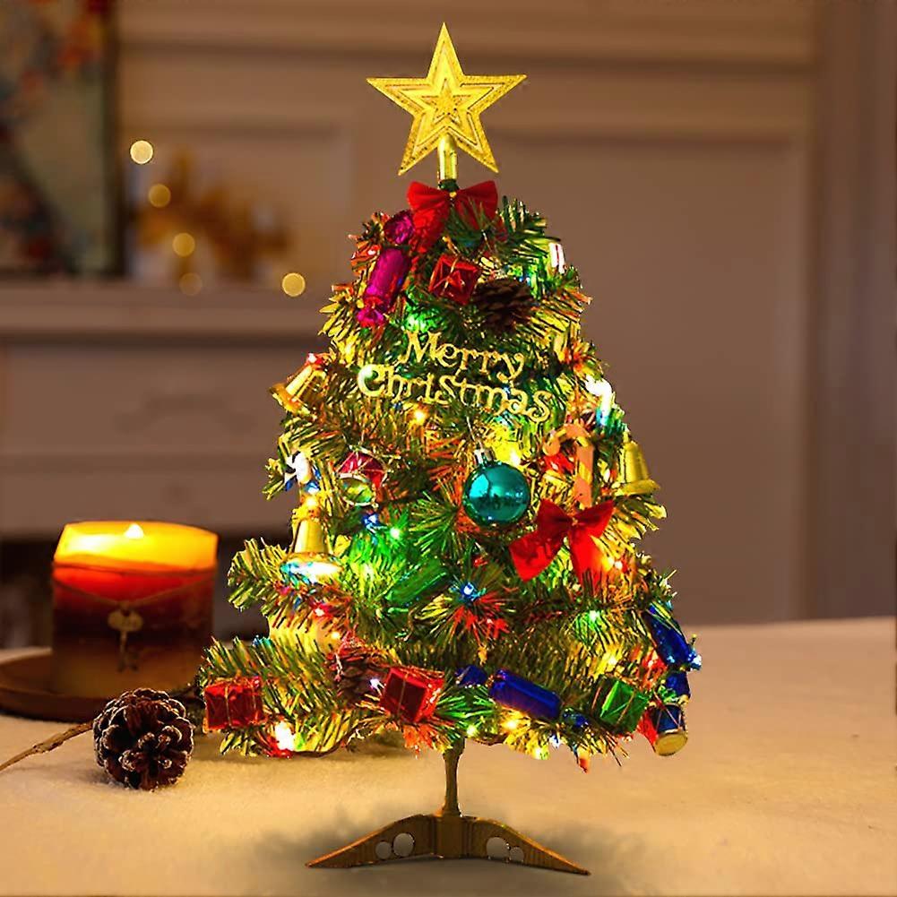 Mini-weihnachtsbaum Mit Led-lichtern, 50 Cm Großer Tischbaum Mit Dekorierten Geschenkboxen, Hängenden Dekorationen Und Einem Stern An Der Spitze, Ideal Für Das Heimbüro.