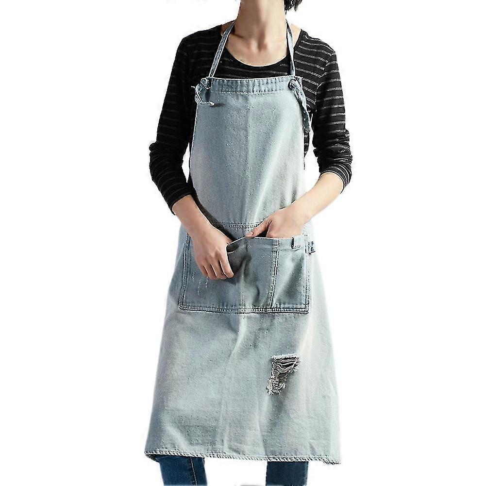 1 Latzhalter-jeansschürze Mit Taschen Zum Backen, Malen, Gartenarbeiten, Reinigen, Hellblau