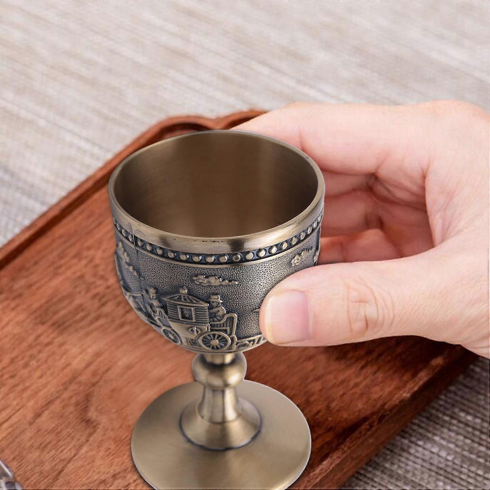 Set Aus 4 Klassischen Weingläsern Aus Metall, Handgefertigte Kleine Kelche, Kupfer, Geschnitztes Muster