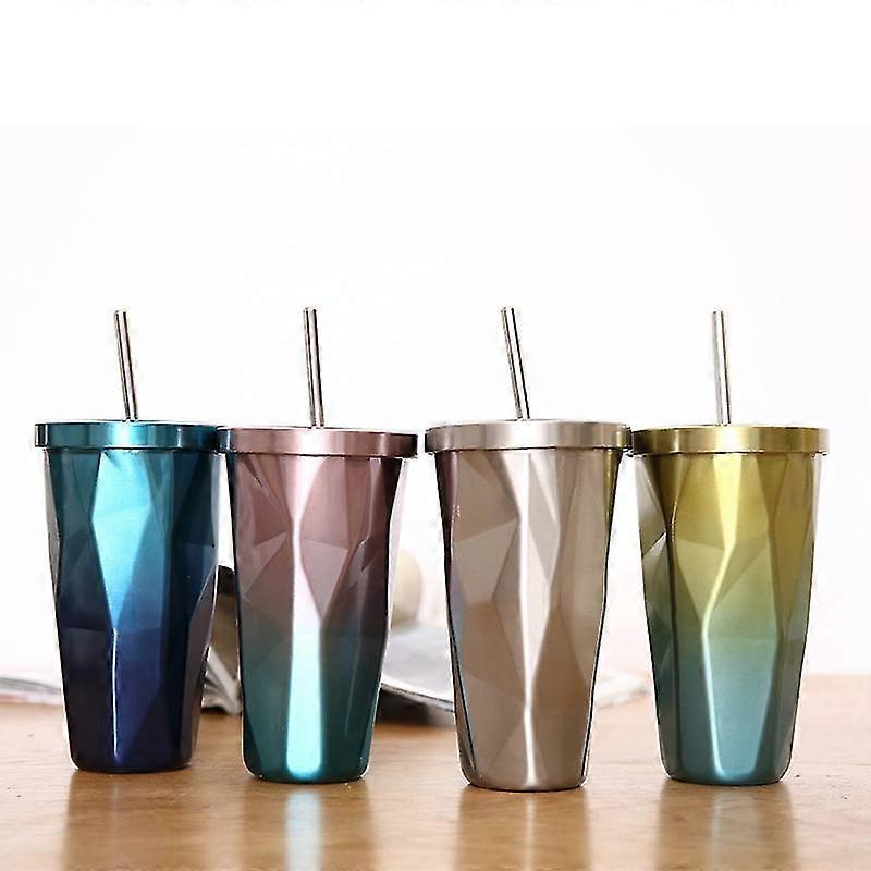 Unregelmäßige Doppelschicht Aus Edelstahl 304 Mit Strohdeckel, Wasserbecher, Eisbecher, Kaffeebecher, Eisbecher B