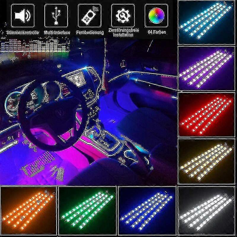 -set Mit 4 Led-innenleuchten Für Autos – 72 Mehrfarbige Leds – Intricor-autobeleuchtung – Mit Aktiver Soundfunktion Und Kabelloser Steuerung –