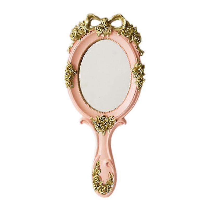 Niedlicher Vintage-handspiegel, Make-up-kosmetikspiegel, Tragbarer Kosmetikspiegel Mit Griff Für Geschenke, Rosa