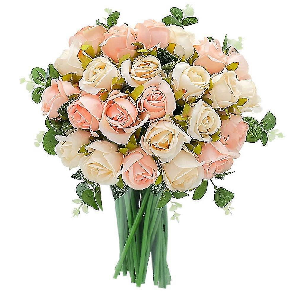Künstliche Blumen, Künstlicher Rosenstrauß, 24 Köpfe Und Eukalyptusblätter, Stiele In Großen Mengen, Blumen, Hochzeit (s