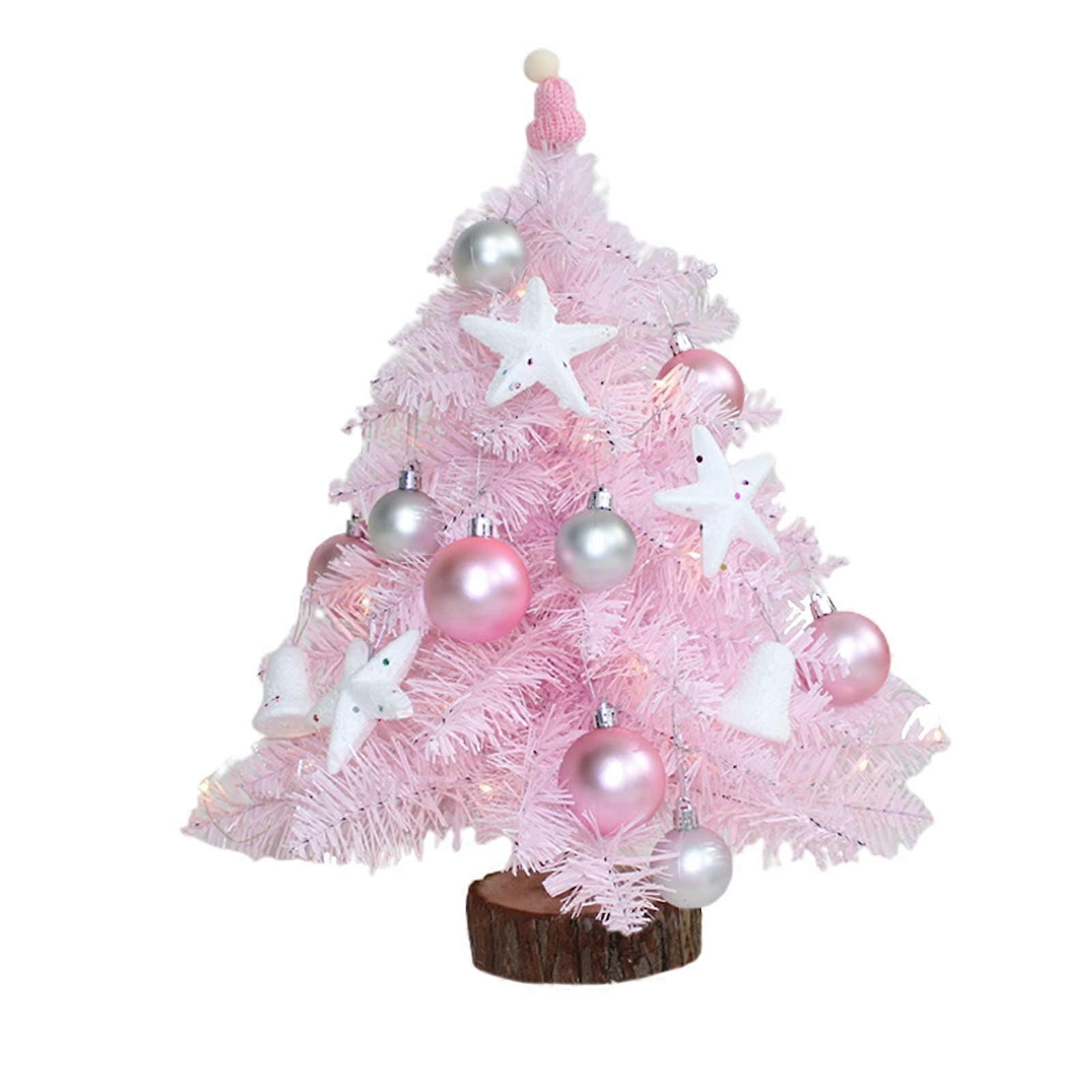 Tisch-weihnachtsbaum, Künstlicher Mini-weihnachtsbaum In Rosa Mit Led-lichtern Und Glitzernden Kugeln, 45 Cm.