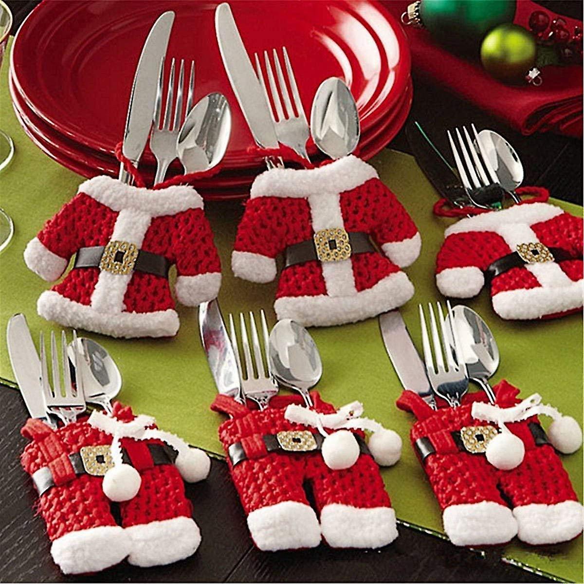 Weihnachts-besteckhalter, Taschenmesser, Gabeln, Taschen, Weihnachtsmann-anzug, Tischdekoration Für Weihnachtsessen (rot)