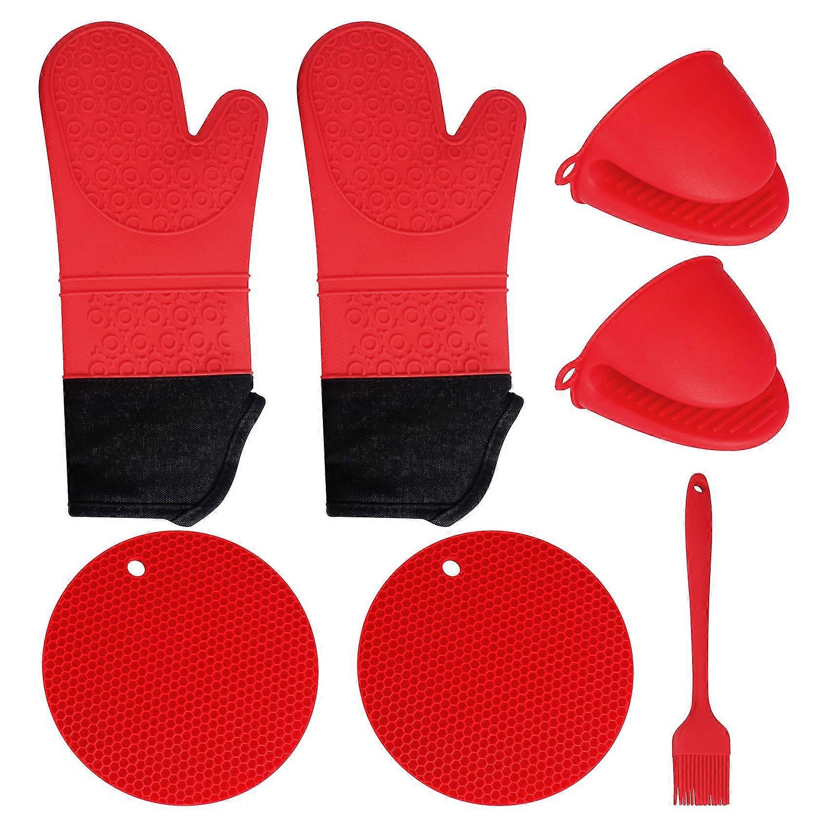 Extra Lange Ofenhandschuhe Und Topflappen-sets, 15 Zoll Hitzebeständige Silikon-ofenhandschuhe Mit Mini-o