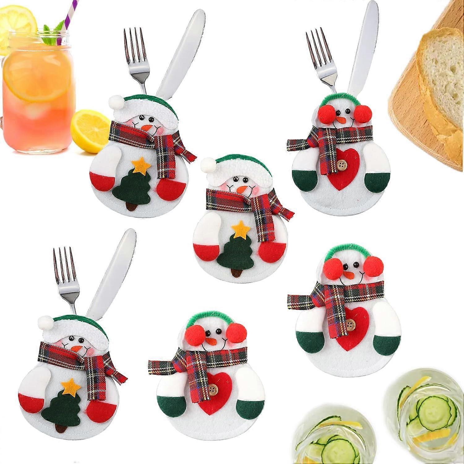 Aura Weihnachtsbestecktaschen, Dekorative Messer- Und Gabeltasche, Schneemann-design, Weihnachtsdekoration, 6er-set