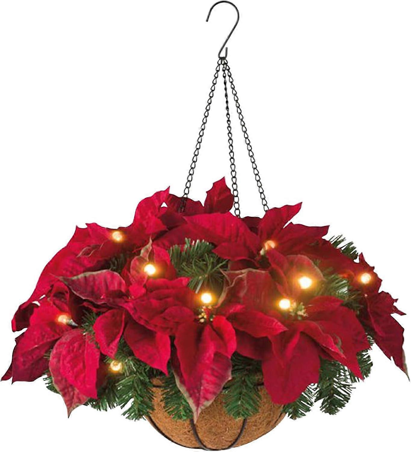 Künstlicher Weihnachts-hängeblumenkorb, Vorbeleuchtete Hängekörbe Mit Led-lichtern Und Borstenkiefer
