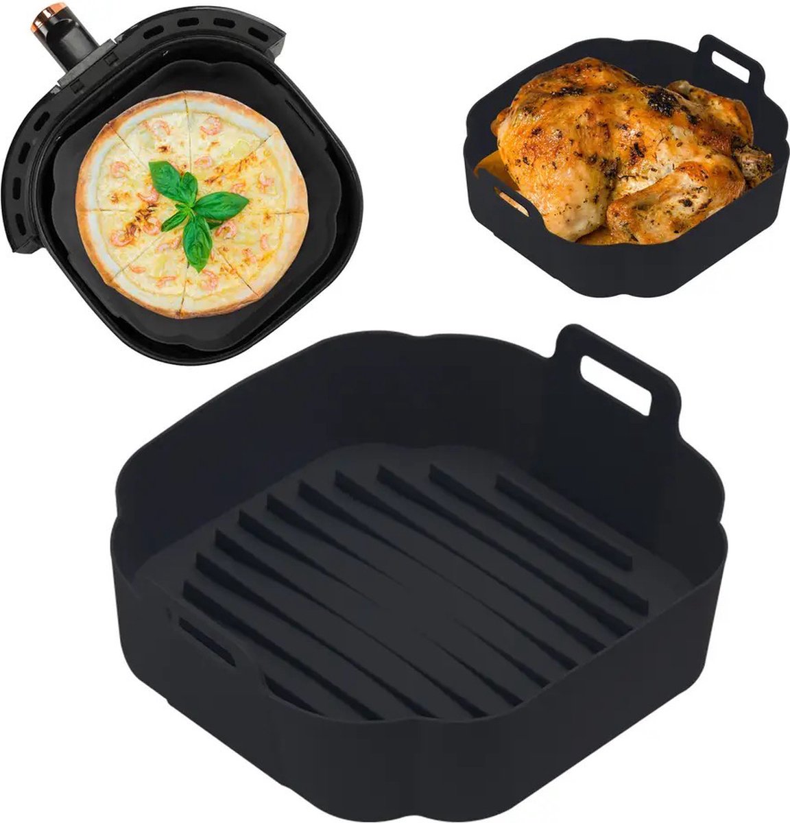 Hochwertiges Quadratisches Silikon-backblech Für Airfryer, Schwarz (18 Cm) - Airfryer-zubehör - Silikon-airfryer-behälter - Silikon-airfryer-backpapier - Silikon-airfryer-backpapier Xl