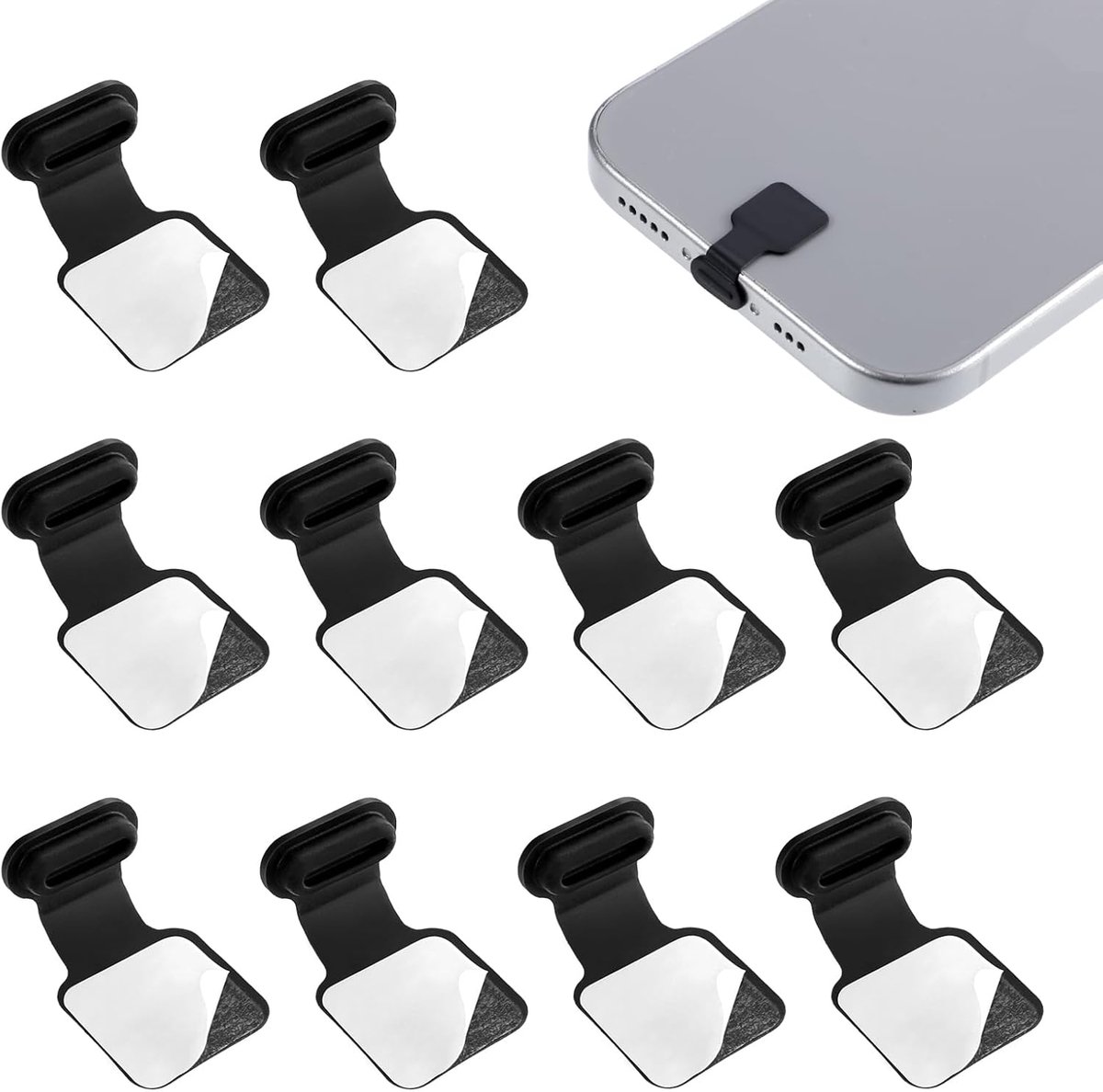 10 Stück - Staubschutzstopfen Für Usb-c-anschluss - Staubschutzstopfen Mit Klebestreifen - Verlustsicher - Staubschutzkappe Für Ladeanschluss - Für Smartphones Und Tablets - Schwarz