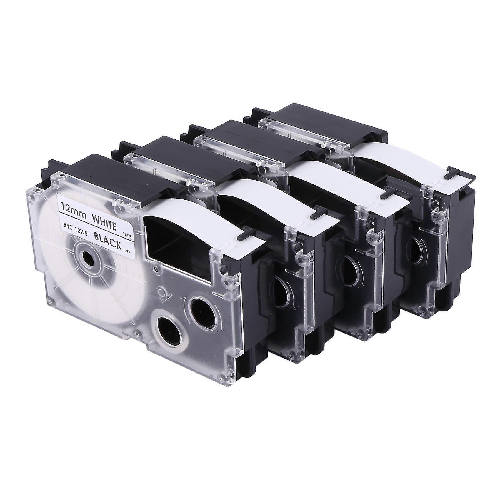 4er-pack 12 Mm Schwarzes Auf Weißem Etikettenband Für Die Etikettendrucker Kl1500, Kl2000, Kl7000, Kl7200, -100, Kl120 Und Kl60
