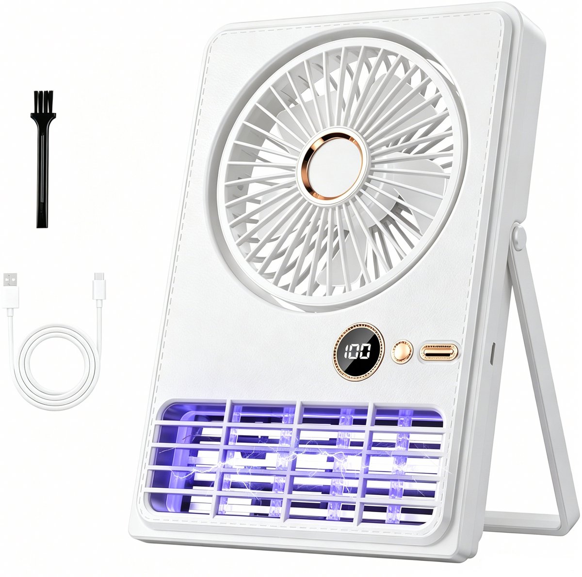 Tischventilator - Tragbarer Ventilator - Schreibtischventilator - Ventilator Mit Mückenschutzlicht - 5 Geschwindigkeitsstufen - Geeignet Für Schreibtische, Schlafzimmer Und Camping - Weiß