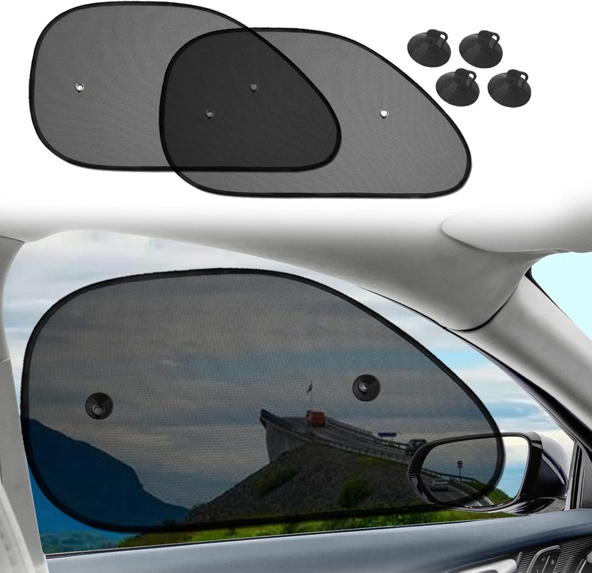 Sonnenschutz Fürs Auto (2-teilig) - 65 X 38 Cm - Sonnenschutz Für Kinder Im Auto - Sonnenschutz Für Die Fensterscheibe - Sonnenschutz Für Die Seitenscheibe - Mit Saugnäpfen - Schwarz