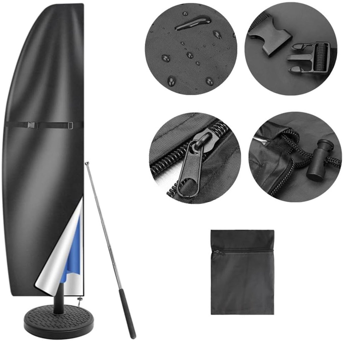 Schutzhülle Für Ampelschirme - 205 X 57 Cm - Mit Reißverschluss Und Stange - Für Sonnenschirme Von 2,1 Bis 3,4 M Durchmesser - Schutzhülle Für Balkon-, Markt- Und Gartenschirme - Bis Zu 400 Cm Durc...