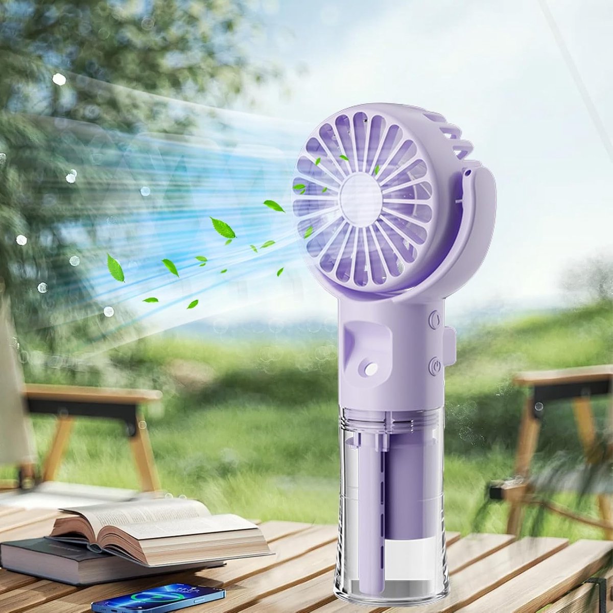 Laufrad - Wassernebelventilator - Tragbarer Mini-ventilator - Wiederaufladbarer Nebelventilator - 1200 Mah Tragbarer Luftkühler - Wiederverwendbarer Handventilator Für Zuhause Und Studio - Lila