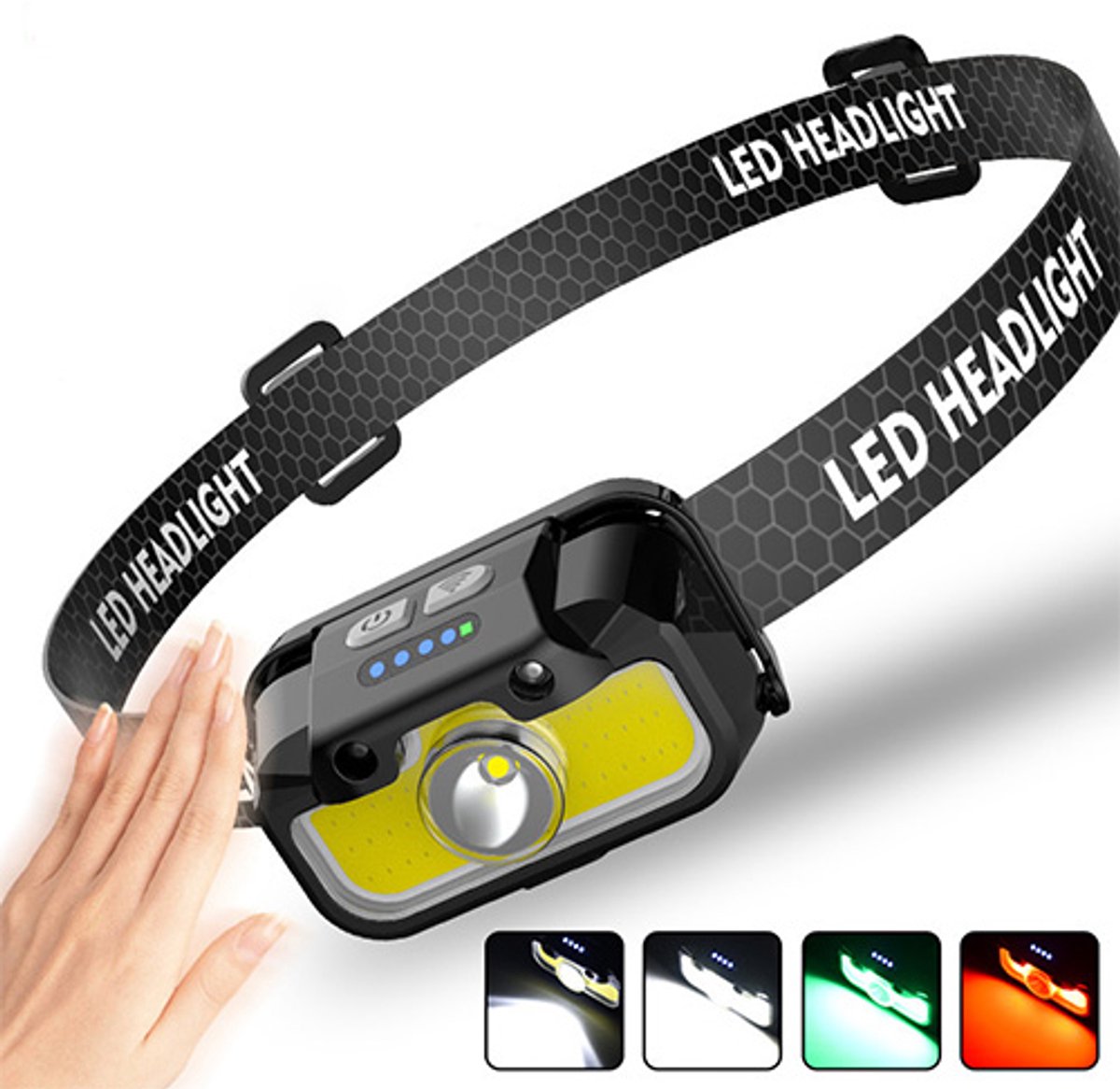 Wiederaufladbare Stirnlampe - Multifunktionale Led-stirnlampe Mit Sensor - Stirnlampe Zum Angeln - Verstellbarer Winkel - Breiter Lichtkegel - Superhell Und Ultraleicht - Zwei Schalter - Schwarz