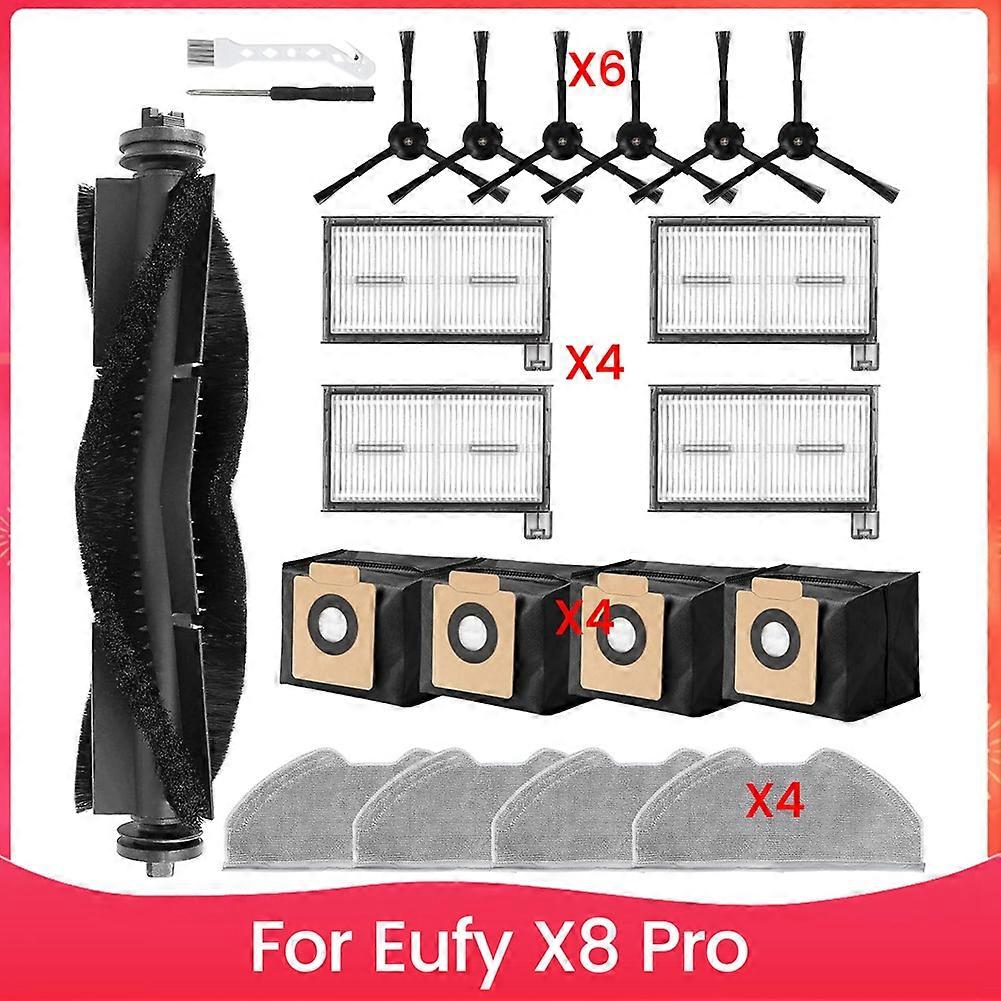 Zubehör Für Den Eufy X8 Pro Roboterstaubsauger: Ersatzteile, Hauptseitenbürste, Waschbarer Filter, Staubbeutel Und Reinigungstuch.