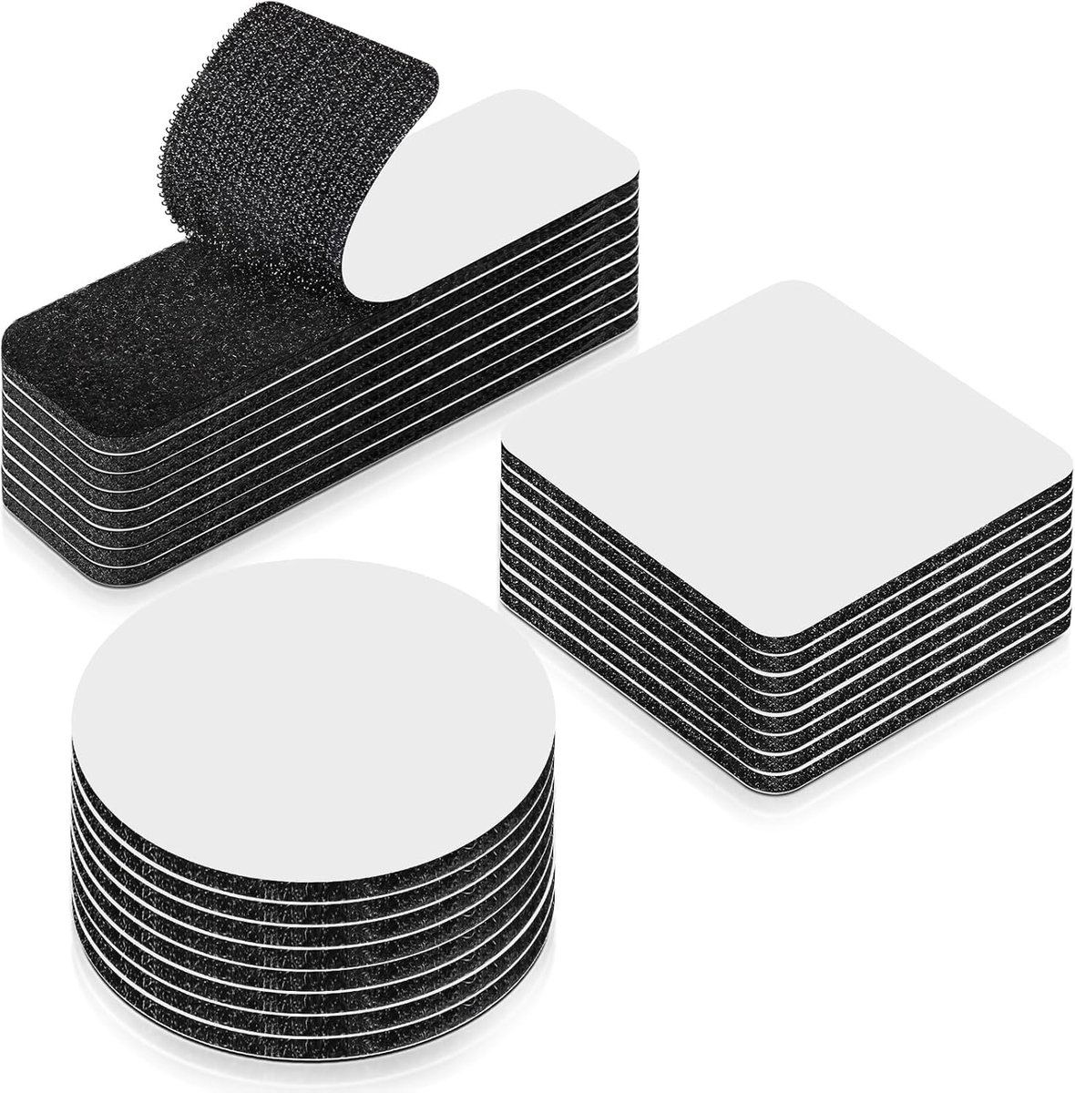 24 Klettpatches - Drei Größen - Kabelorganisator - Vernähbarer Klettverschluss - Selbstklebend - Teppichklebeband - Fußmattenklebeband - Klettband-patch - Geeignet Für Zuhause, Auto Und Büro - Schwarz