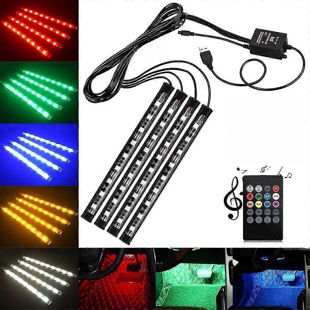 4x Dc12v 9 Led Rgb Auto Innenraum Atmosphäre Licht Streifen Usb Ladegerät
