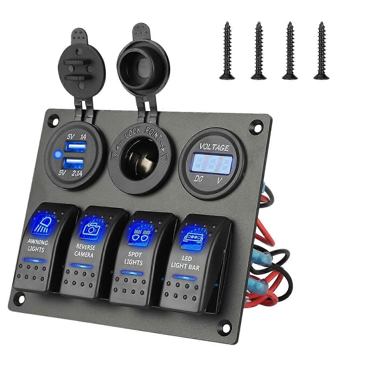 12–24 V 4-gang-kippschalter Mit Blauer Led, Wasserdichter Schutzschalter Für Auto, Marine, Boot