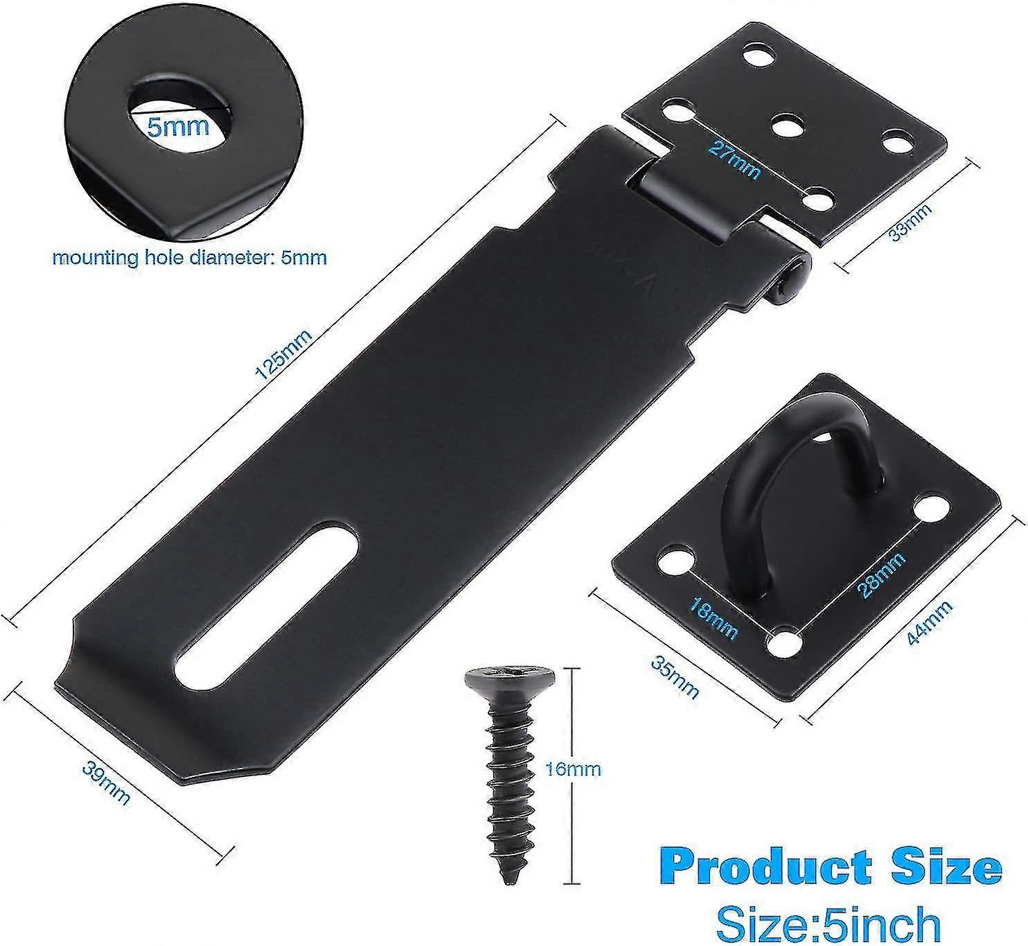 2er-pack 127-mm-edelstahlriegel, Robust, Mit Clip Und Schrauben, Für Tür, Schuppen, Vorhängeschloss-clip, Schwarz