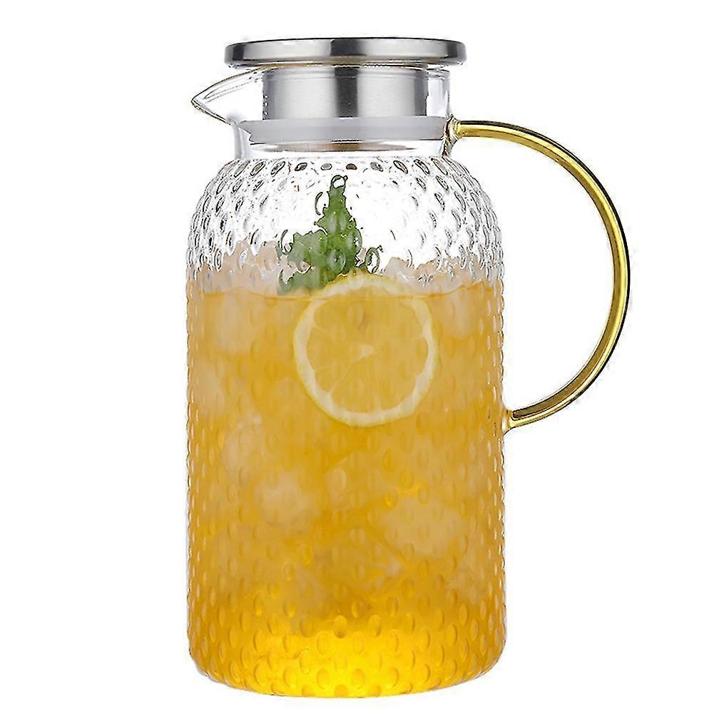 Wasserkrug, 1,9 L Glaskrug, Wasserkrug Für Kühlschrank, Krug Mit Deckel, Hitzebeständiger Krug, Glaswasser