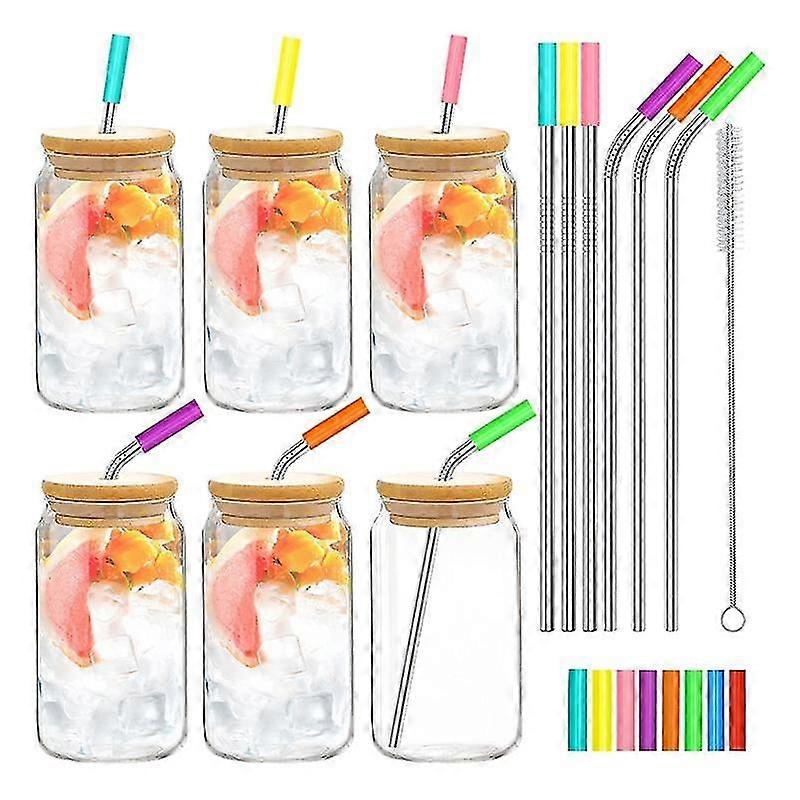 Bierdosen-glasbecher Mit Deckel Und Strohhalmen – Eiskaffee-gläser, 473 Ml, Dosenförmige Glasbecher, Bierglas