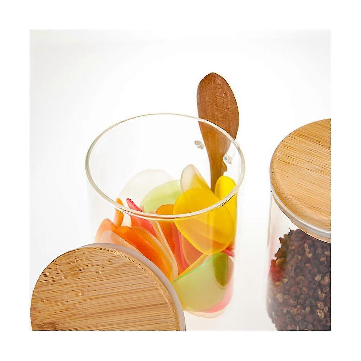 Gläser Mit Bambusdeckel, Bambuslöffel, Vorratsdosen Aus Glas, Kanister Aus Borosilikatglas