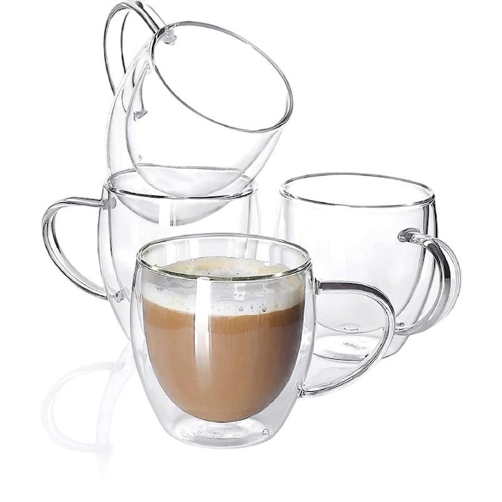 Produktcode: Dk00016 Set Mit 4 Kaffeetassen, Glas, 2-lagig, Transparent