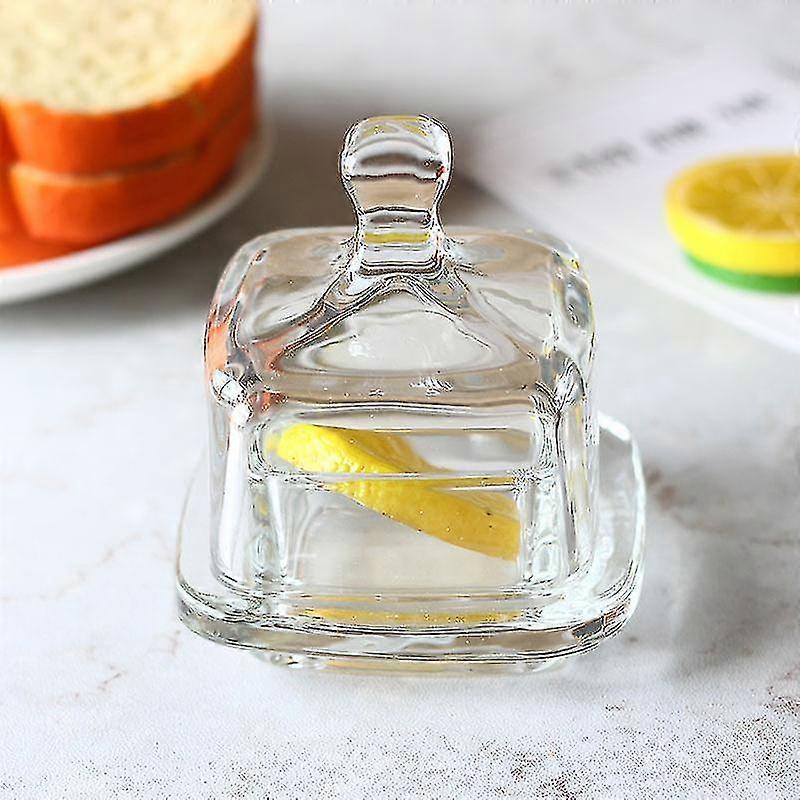 2er-pack Glas-butterdose, Kleiner Runder Butterbehälter Mit Deckel Und Kuppelgriff, Transparenter Butter-servierbehälter Mit Deckel, Mini-runde Kristall-butterdose