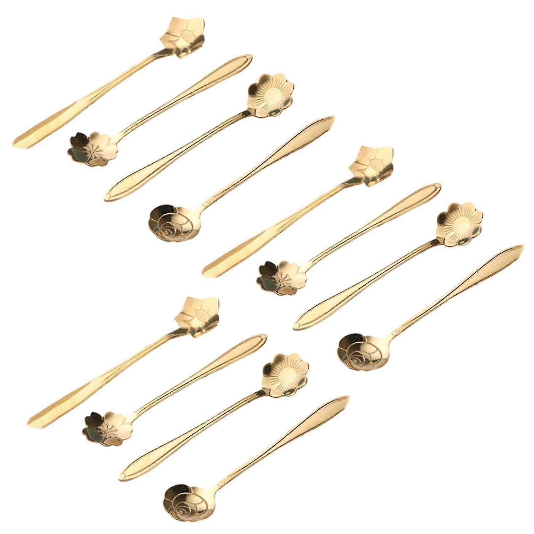 12 Stück Süße Blumen-edelstahl-kaffeelöffel, Dessert-teelöffel, Goldener Sakura-löffel