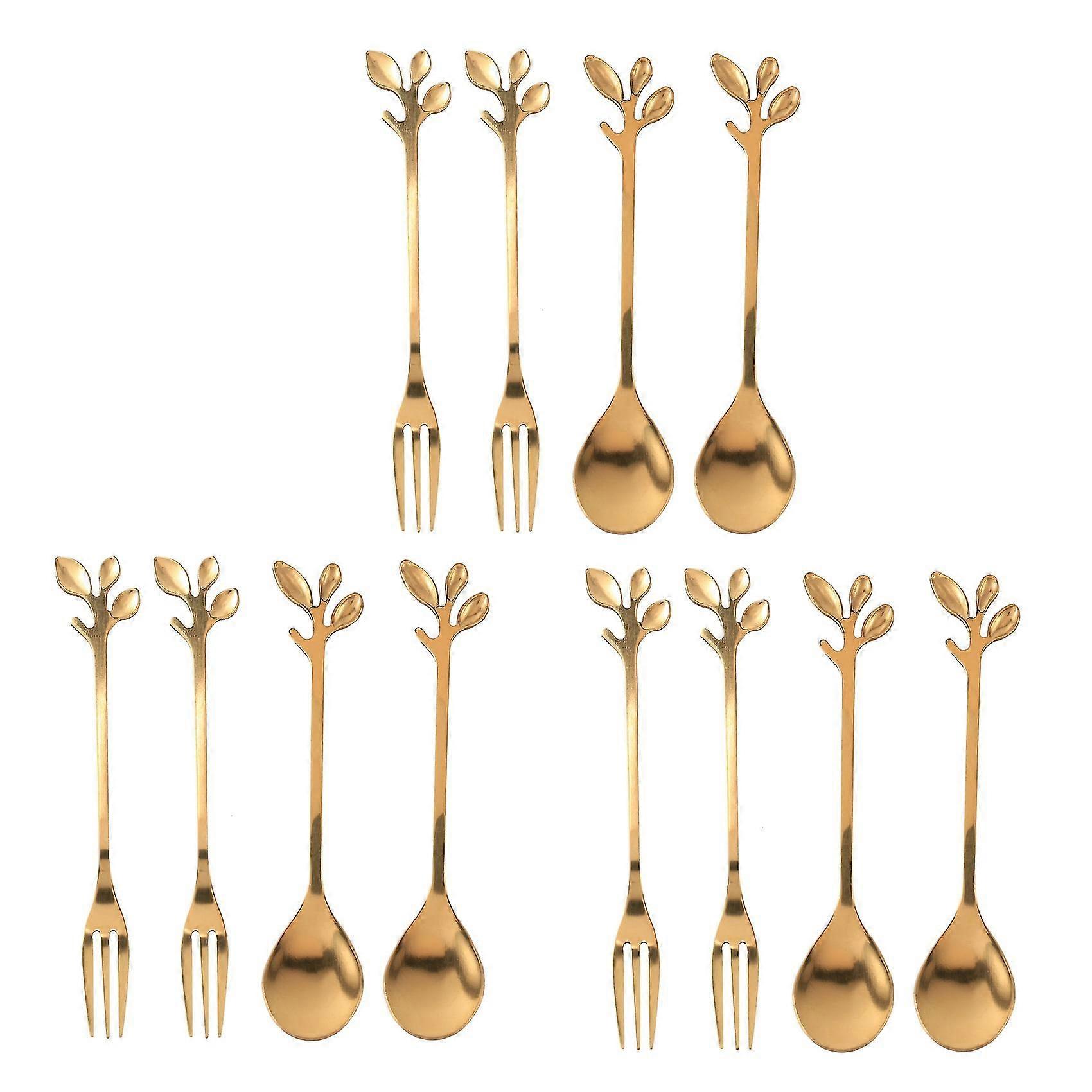 Tableware Teelöffel Goldfoliengabel, 12er-pack (6 Löffel 6 Gabeln), 4,7-zoll-teelöffel-set