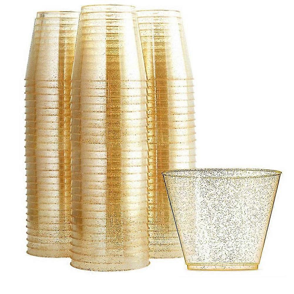 Goldfarbene Plastikbecher, Durchsichtige Weingläser Aus Kunststoff, Ausgefallene Einwegbecher Aus Hartplastik Mit Goldenem Glitzer