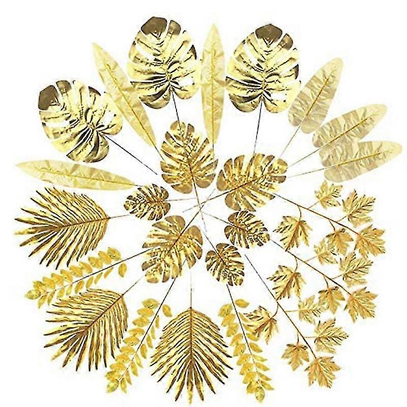 24 Stück Künstliche Blätter, Goldene Palmenblätter, Goldene Tropische Pflanzen, Palmenblätter Für Zuhause, Hochzeit, Diy-de