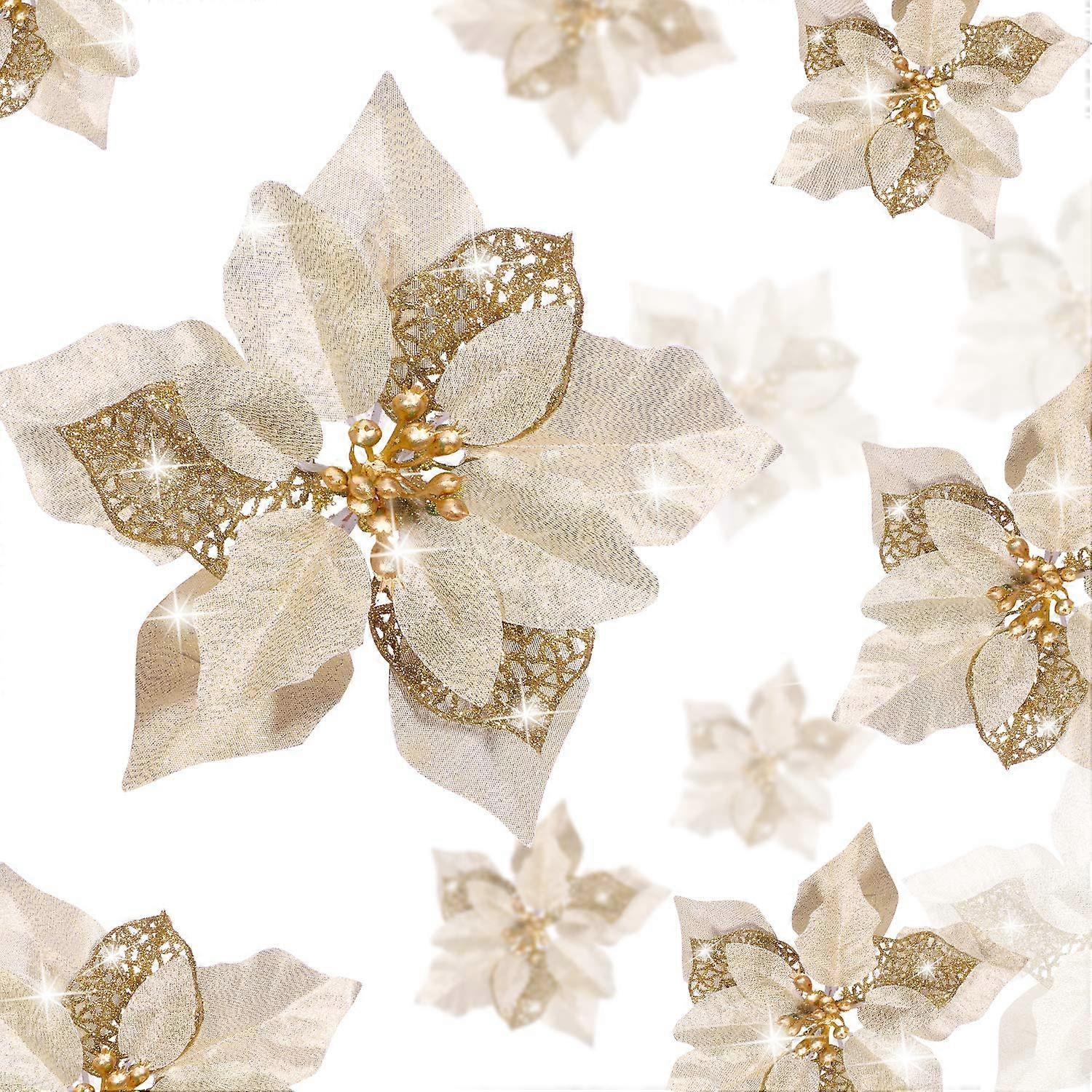 24 Künstliche Glitzernde Weihnachtssterne Für Weihnachten, Baumschmuck Und Neujahr (gold)